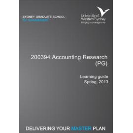 Learning Guide - Accounting Research (PG) (200394) - Spring 2013