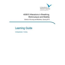 Learning Guide - Alterations in Breathing, Work / Leisure & Mobility (400815) - Spring 2013