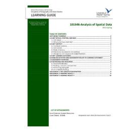 Learning Guide - Analysis of Spatial Data (101646) - Spring 2013