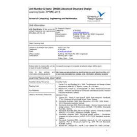 Learning Guide - Advanced Structural Design (300605) - Spring 2013