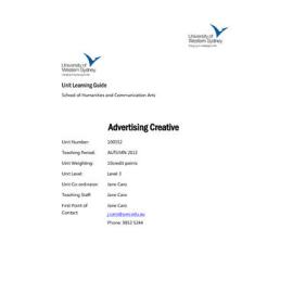 Learning Guide - Advertising Creative (199552) - Autumn 2013