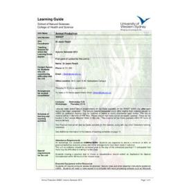 Learning Guide - Animal Production (300427) - Autumn 2013