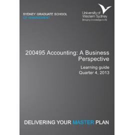 Learning Guide - Accounting: A Business Perspective (200495) - Quarter 4 2013