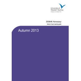 Learning Guide - Advocacy (200646) - Autumn 2013