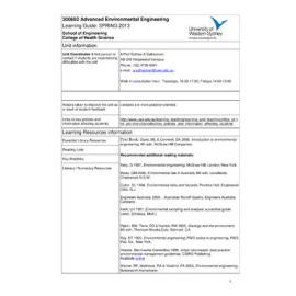 Learning Guide - Advanced Environmental Engineering (300602) - Spring 2013