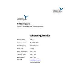 Learning Guide - Advertising Creative (100552) - Autumn 2013