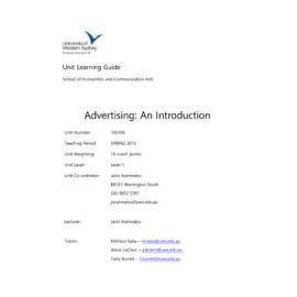 Learning Guide - Advertising an Introduction Learning Guide (100706) - Spring 2013