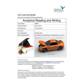 Learning Guide - Analytical Reading and Writing (100846) - Autumn 2013