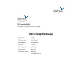 Learning Guide - Advertising Campaign (101035) - Spring 2013