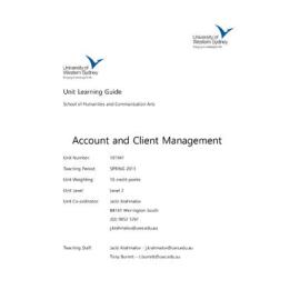 Learning Guide - Account and Client Management (101941) - Spring 2013