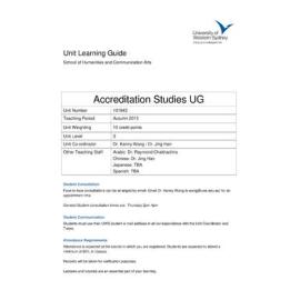 Learning Guide - Accreditation Studies UG (101943) - Autumn 2013