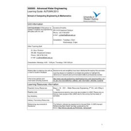 Learning Guide - Advanced Water Engineering (300595) - Autumn 2013