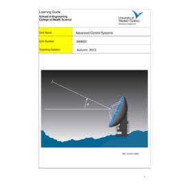 Learning Guide - Advanced Control Systems (300603) - Autumn 2013