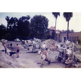 Olympic Swimming Pool - Construction (print 03 of 18) - Students and staff mixing and moving concrete [Hawkesbury Agricultural College (HAC)]