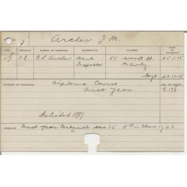 ARCHER, J M (First Year Certificate - Agriculture)