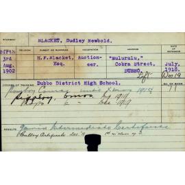 BLACKET, Dudley Newbold (Short Course - Poultry and Piggery and Shops/ Intermediate Certificate)