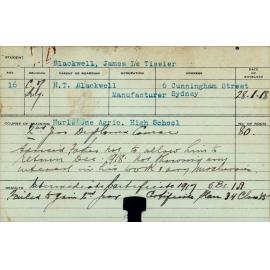 BLACKWELL, James Le Tissier (Certificate - Second year Agriculture)