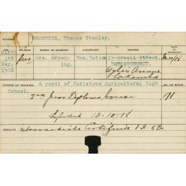 BROWNING, Thomas Stanley (Hawkesbury Diploma of Agriculture (HDA) & Intermediate Certificate)