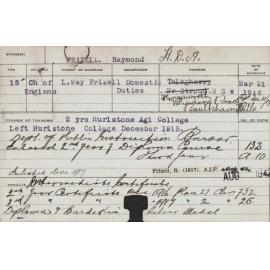 FRIZELL, Raymond (Hawkesbury Diploma of Agriculture (HDA) (Burdekin Medal))