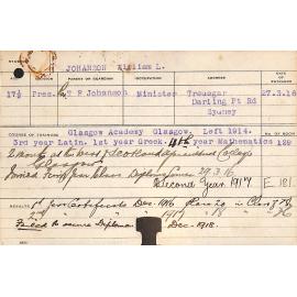 JOHANSON, William L (Hawkesbury Diploma of Agriculture (HDA) - First Year Certificate only)