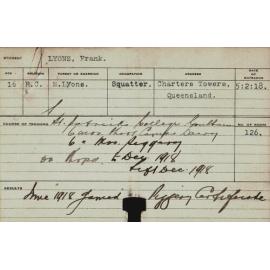 LYONS, Frank (Certificate - Piggery)