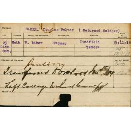 BAKER, Douglas Walter (Short Course - Poultry & Orchard)