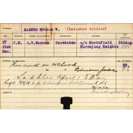 BARNES, Ernest W (Short Course - Orchard & Saddler)