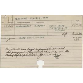 ALEXANDER, Charles James (Short Course - Dairy)