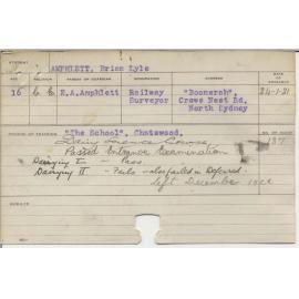 AMPHLETT, Brian Lyle (Dairy Science Course (Certificate - Dairying 1 only))