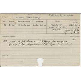 ANDREWS, Evelyn (Miss) (Sydney University Student)