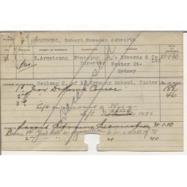 ARMSTRONG, Robert Ramsden Ashworth (First Year Certificate & Second Year Certificate - Agriculture)