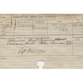 BALLANTYNE, John Anderson (Orchard Course)