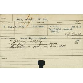 BRAY, Herbert William (Short courses - Piggery and Shops and Orchard)