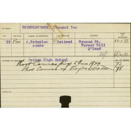 BRIMBLECOMBE, Clement Ian (Short Course - Piggery and Shops)