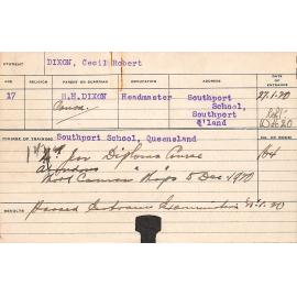 DIXON, Cecil Robert (Short course - Shops)