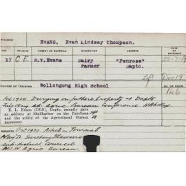 EVANS, Evan Lindsay Thompson (Course Not Identified)