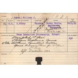 FAHEY, William J (Hawkesbury Diploma of Agriculture (HDA))