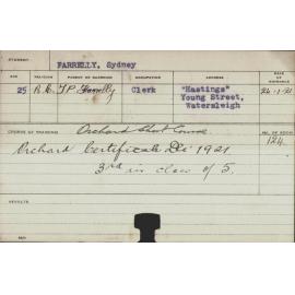 FARRELLY, Sydney (Certificate - Orchard)