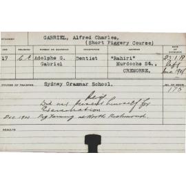 GABRIEL, Alfred Charles (Short Course - Piggery)