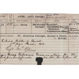 GATES, Cyril George (Hawkesbury Diploma of Agriculture (HDA) (First Year Certificate))