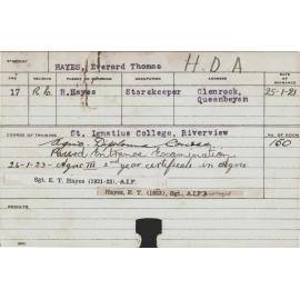 HAYES, Everard Thomas (Hawkesbury Diploma of Agriculture (HDA))