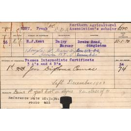 KENT, Frank HC (Hawkesbury Diploma of Agriculture (HDA))