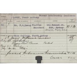 LAWRY, Frank Anthony (First Year Diploma Course/ Short Course - Dairy, Piggery & Shops)