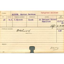 ALCOCK, Morton Gervose (Short Course - Orchard)