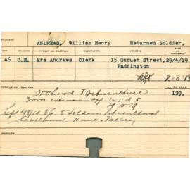 ANDREWS, William Henry (Short Course - Orchard & Viticulture)