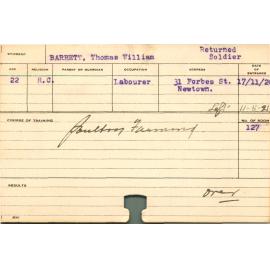 BARRETT, Thomas William (Short Course - Poultry Farming)