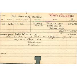 COX, Mary Standish (Short Course - Carpenter, Gardener & Orchard)