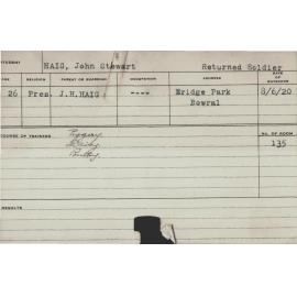 Haig, John Stewart (Short Course - Piggery, Dairy & poultry)