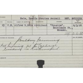 Hale , Leslie Charles Daryell (Short Course - Poultry Farming)