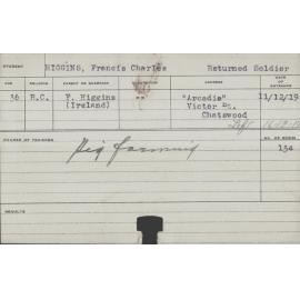 Higgins, Francis Charles (Short Course - Pig Farming)